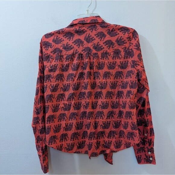 J. Crew Factory Coral Elephant Print Button Down Shirt Front Tie Women's Small - Picture 8 of 9